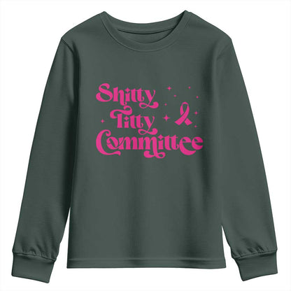 Shitty Titty Committee Retro Pink Ribbon Youth Sweatshirt Funny Breast Cancer Support Mastectomy Survivor