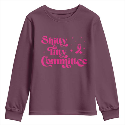 Shitty Titty Committee Retro Pink Ribbon Youth Sweatshirt Funny Breast Cancer Support Mastectomy Survivor