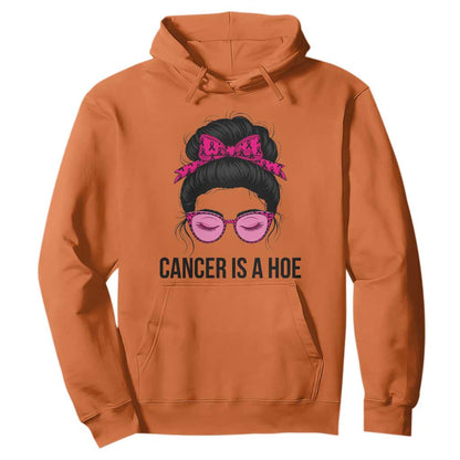 Cancer Is A Hoe Pink Messy Bun Leopard Sunglasses Graphic Hoodie Funny Breast Cancer Warrior Support