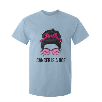 Cancer Is A Hoe Pink Messy Bun Leopard Sunglasses Graphic T Shirt For Kid Funny Breast Cancer Warrior Support