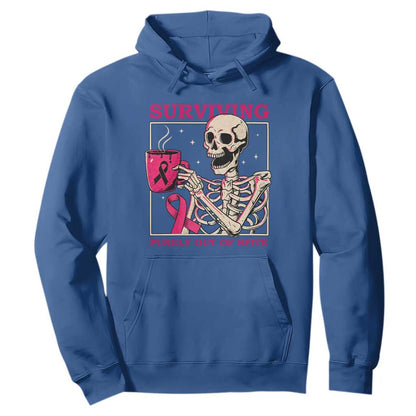 Funny Breast Cancer Skeleton Drinking Coffee Hoodie Surviving Purely Out Of Spite Pink Ribbon Warrior