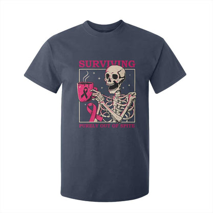 Funny Breast Cancer Skeleton Drinking Coffee T Shirt For Kid Surviving Purely Out Of Spite Pink Ribbon Warrior