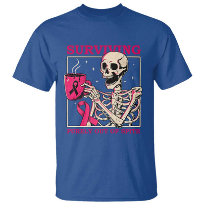 Funny Breast Cancer Skeleton Drinking Coffee T Shirt Surviving Purely Out Of Spite Pink Ribbon Warrior