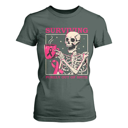 Funny Breast Cancer Skeleton Drinking Coffee T Shirt For Women Surviving Purely Out Of Spite Pink Ribbon Warrior