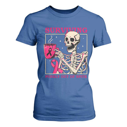 Funny Breast Cancer Skeleton Drinking Coffee T Shirt For Women Surviving Purely Out Of Spite Pink Ribbon Warrior