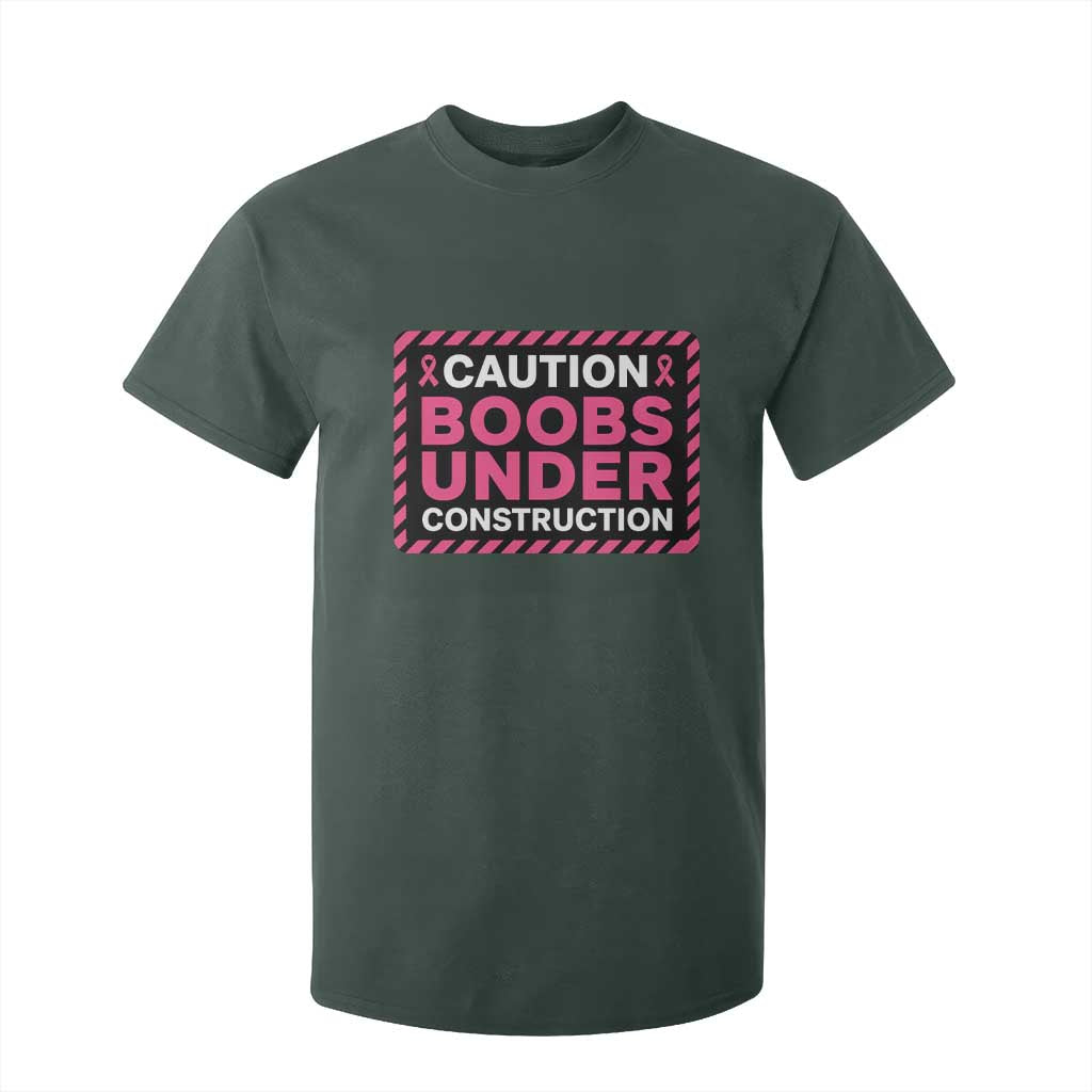 Funny Breast Cancer Surgery Mastectomy T Shirt For Kid Caution Boobs Under Construction Pink Ribbon Warrior