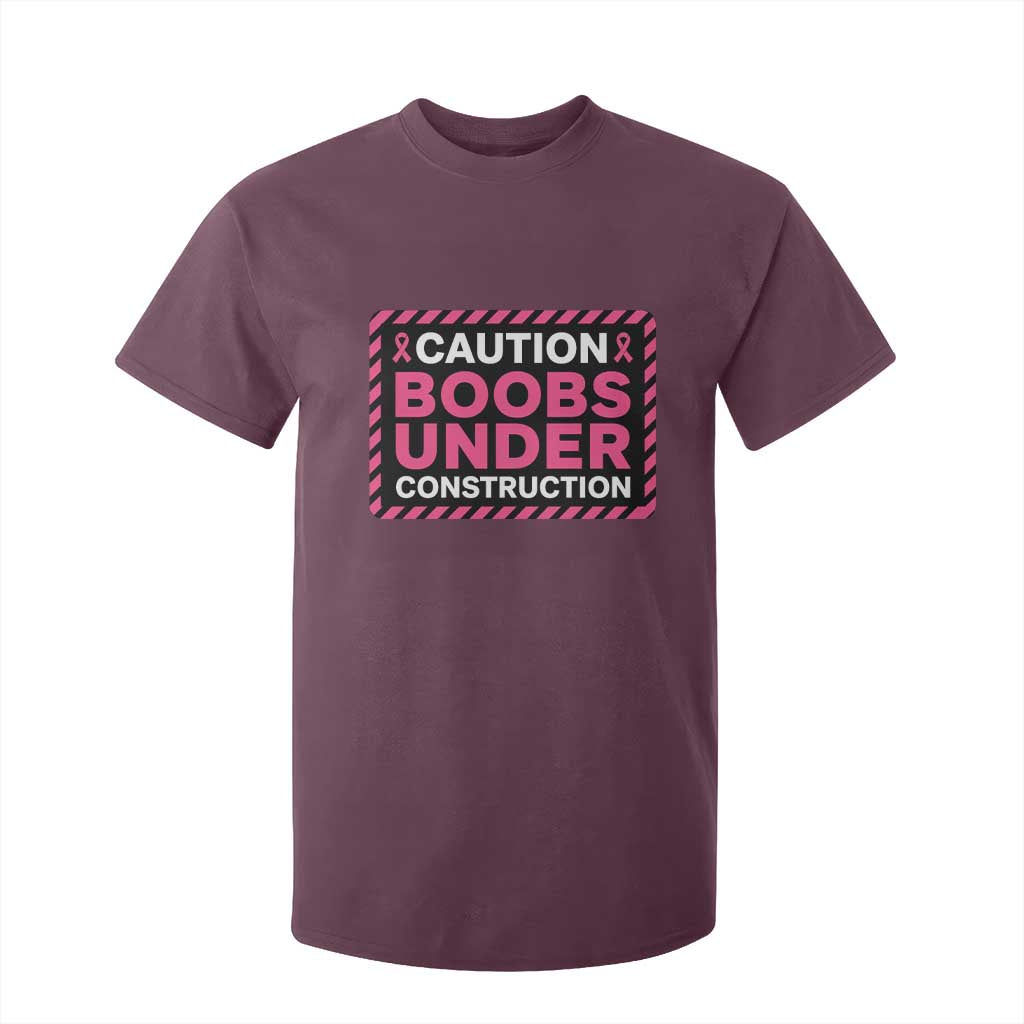 Funny Breast Cancer Surgery Mastectomy T Shirt For Kid Caution Boobs Under Construction Pink Ribbon Warrior