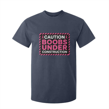Funny Breast Cancer Surgery Mastectomy T Shirt For Kid Caution Boobs Under Construction Pink Ribbon Warrior