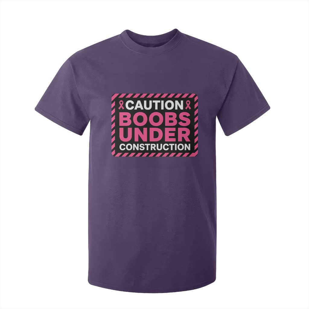 Funny Breast Cancer Surgery Mastectomy T Shirt For Kid Caution Boobs Under Construction Pink Ribbon Warrior