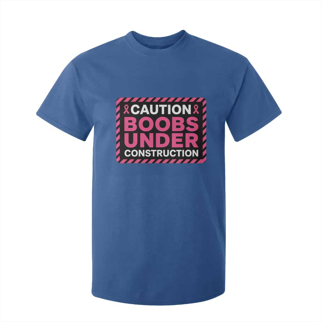 Funny Breast Cancer Surgery Mastectomy T Shirt For Kid Caution Boobs Under Construction Pink Ribbon Warrior