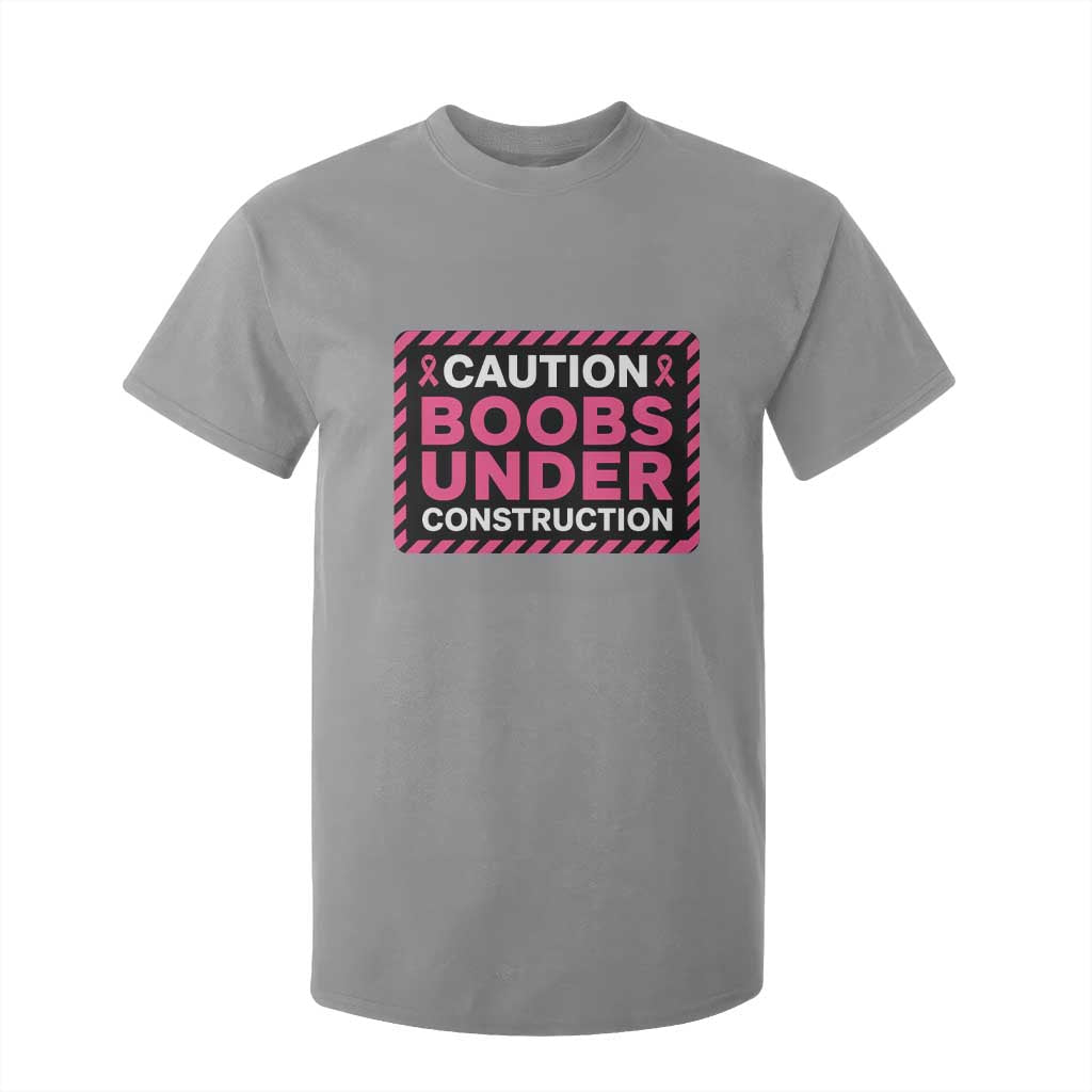 Funny Breast Cancer Surgery Mastectomy T Shirt For Kid Caution Boobs Under Construction Pink Ribbon Warrior