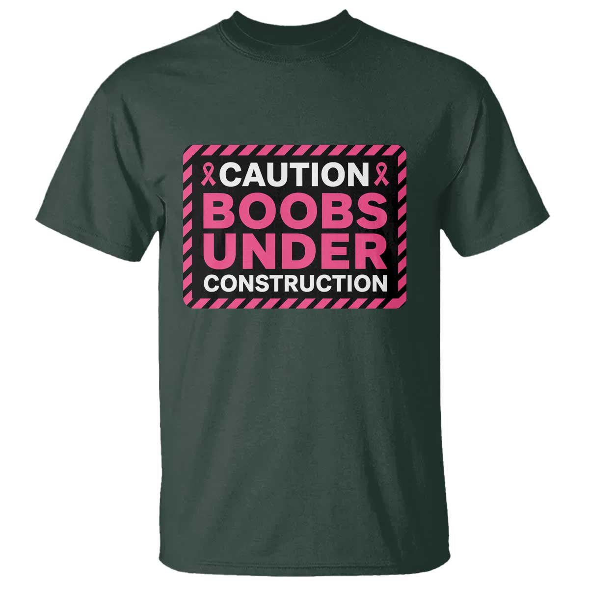 Funny Breast Cancer Surgery Mastectomy T Shirt Caution Boobs Under Construction Pink Ribbon Warrior