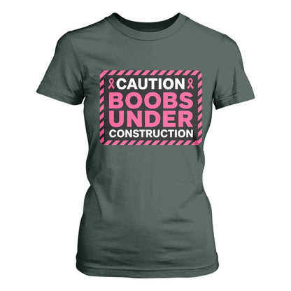 Funny Breast Cancer Surgery Mastectomy T Shirt For Women Caution Boobs Under Construction Pink Ribbon Warrior
