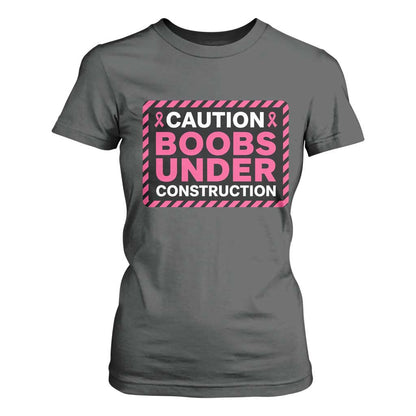 Funny Breast Cancer Surgery Mastectomy T Shirt For Women Caution Boobs Under Construction Pink Ribbon Warrior