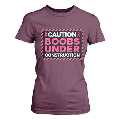 Funny Breast Cancer Surgery Mastectomy T Shirt For Women Caution Boobs Under Construction Pink Ribbon Warrior