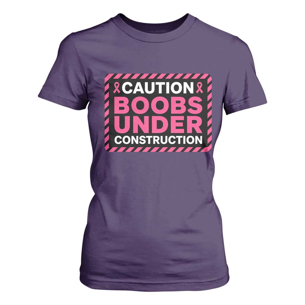 Funny Breast Cancer Surgery Mastectomy T Shirt For Women Caution Boobs Under Construction Pink Ribbon Warrior