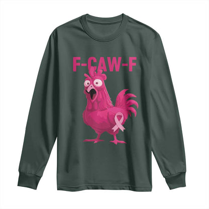 Fcawf Pink Chicken Ribbon Funny Breast Cancer Support Long Sleeve Shirt Sarcastic Survivor Humor