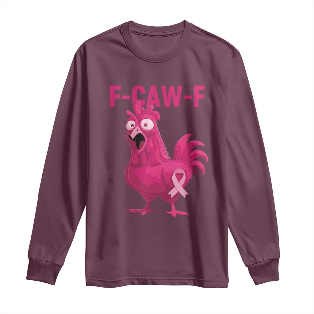 Fcawf Pink Chicken Ribbon Funny Breast Cancer Support Long Sleeve Shirt Sarcastic Survivor Humor