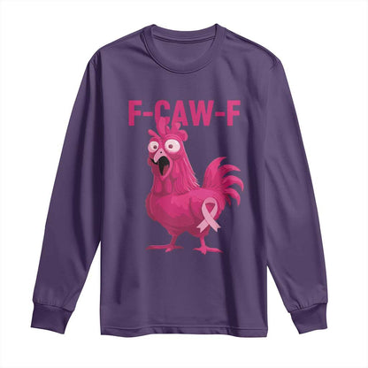 Fcawf Pink Chicken Ribbon Funny Breast Cancer Support Long Sleeve Shirt Sarcastic Survivor Humor