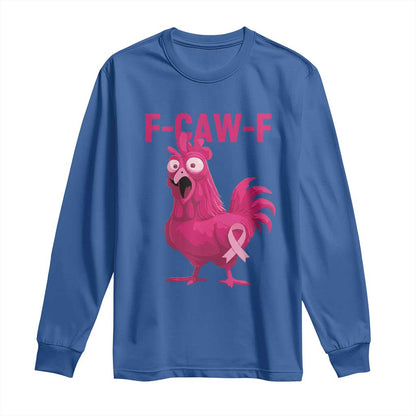 Fcawf Pink Chicken Ribbon Funny Breast Cancer Support Long Sleeve Shirt Sarcastic Survivor Humor