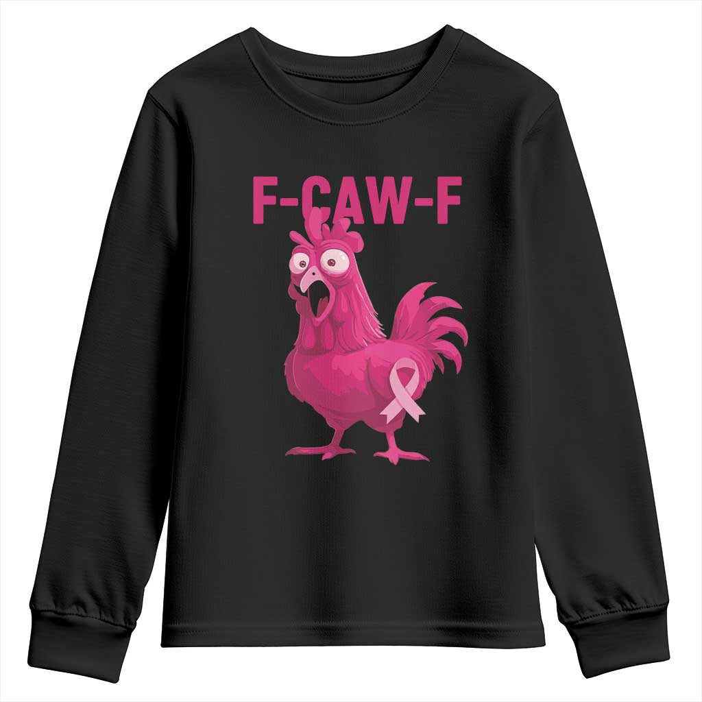 Fcawf Pink Chicken Ribbon Funny Breast Cancer Support Youth Sweatshirt Sarcastic Survivor Humor