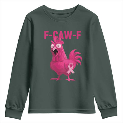 Fcawf Pink Chicken Ribbon Funny Breast Cancer Support Youth Sweatshirt Sarcastic Survivor Humor