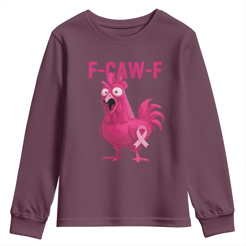Fcawf Pink Chicken Ribbon Funny Breast Cancer Support Youth Sweatshirt Sarcastic Survivor Humor