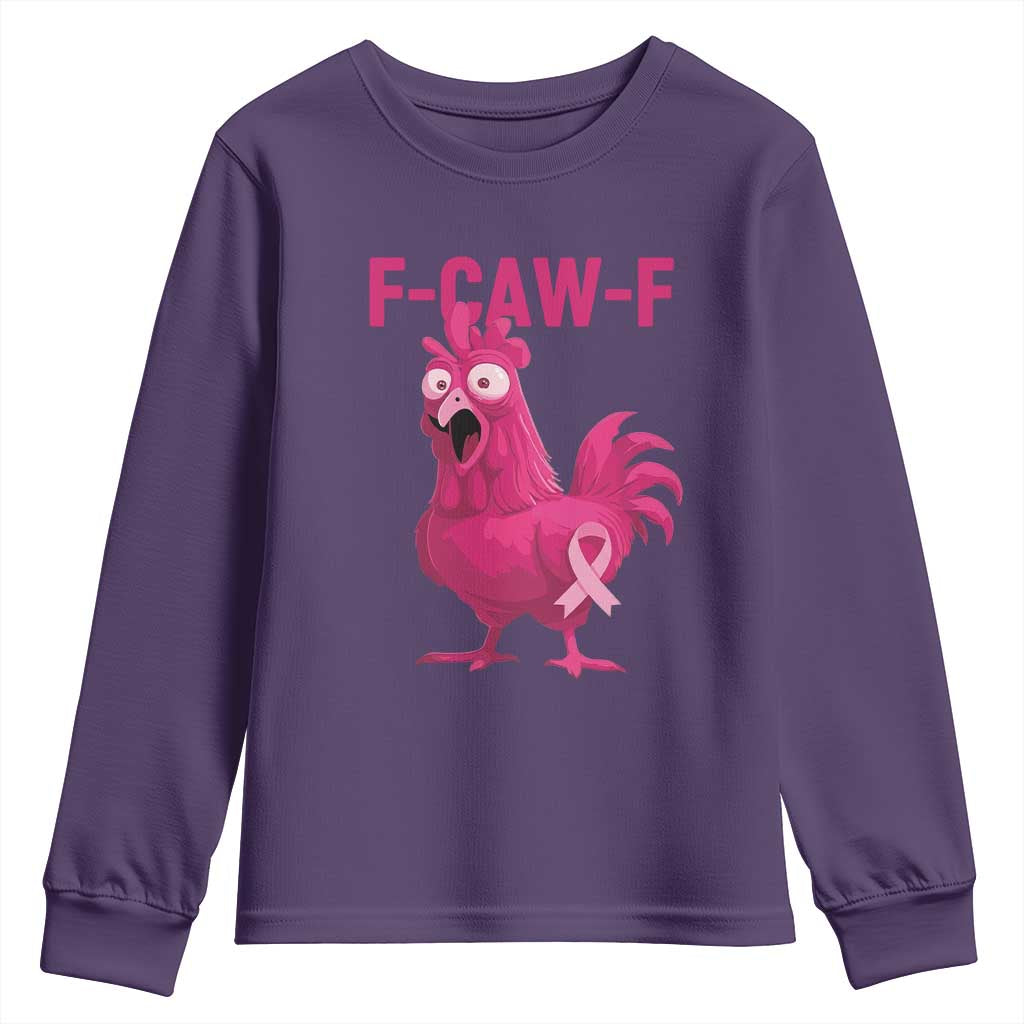 Fcawf Pink Chicken Ribbon Funny Breast Cancer Support Youth Sweatshirt Sarcastic Survivor Humor