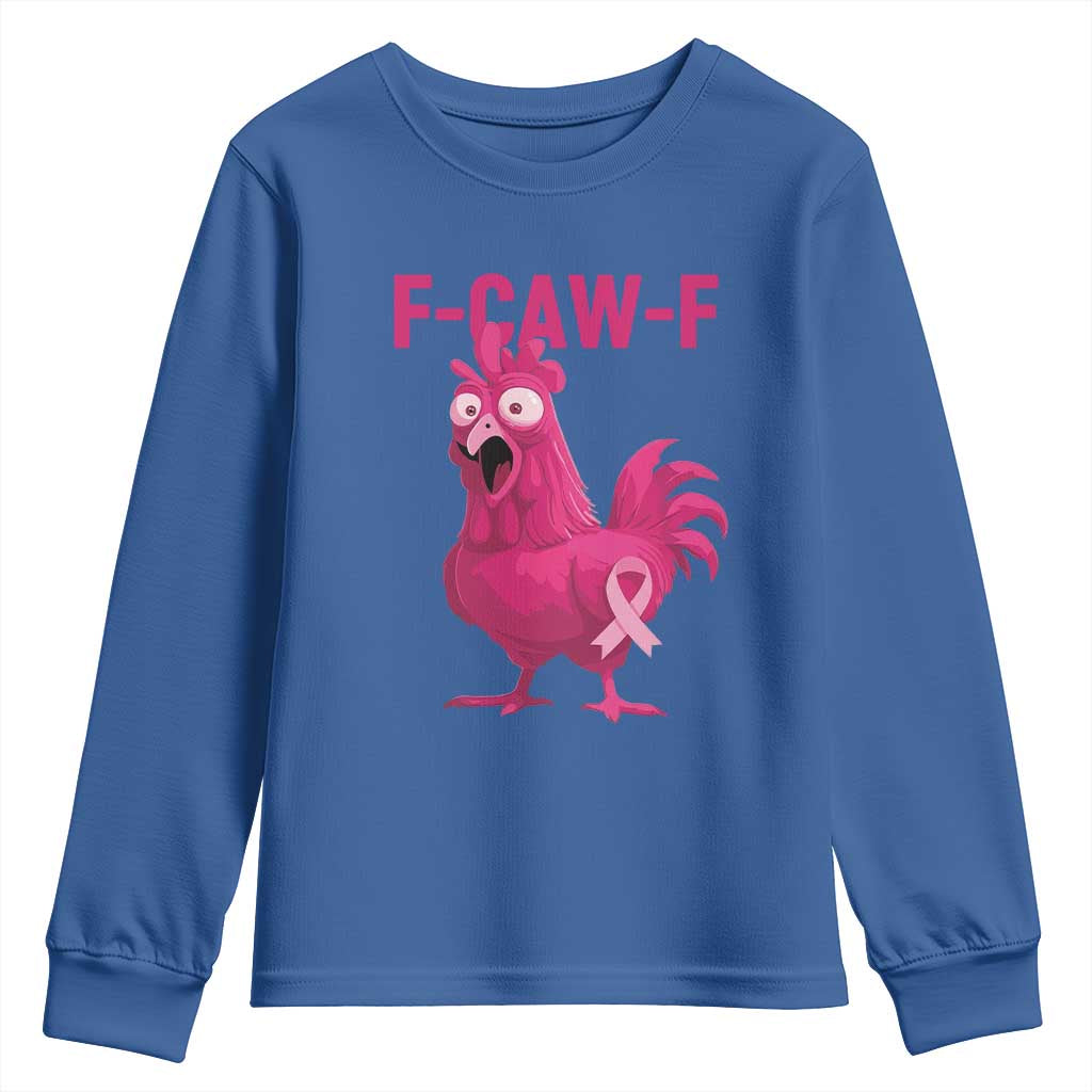 Fcawf Pink Chicken Ribbon Funny Breast Cancer Support Youth Sweatshirt Sarcastic Survivor Humor