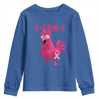 Fcawf Pink Chicken Ribbon Funny Breast Cancer Support Youth Sweatshirt Sarcastic Survivor Humor