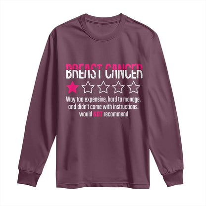 Funny Breast Cancer One Star Review Long Sleeve Shirt Would Not Recommend Breast Cancer Warrior