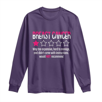 Funny Breast Cancer One Star Review Long Sleeve Shirt Would Not Recommend Breast Cancer Warrior
