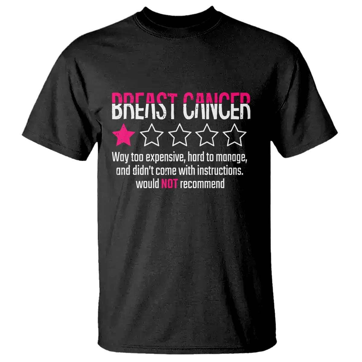 Funny Breast Cancer One Star Review T Shirt Would Not Recommend Breast Cancer Warrior