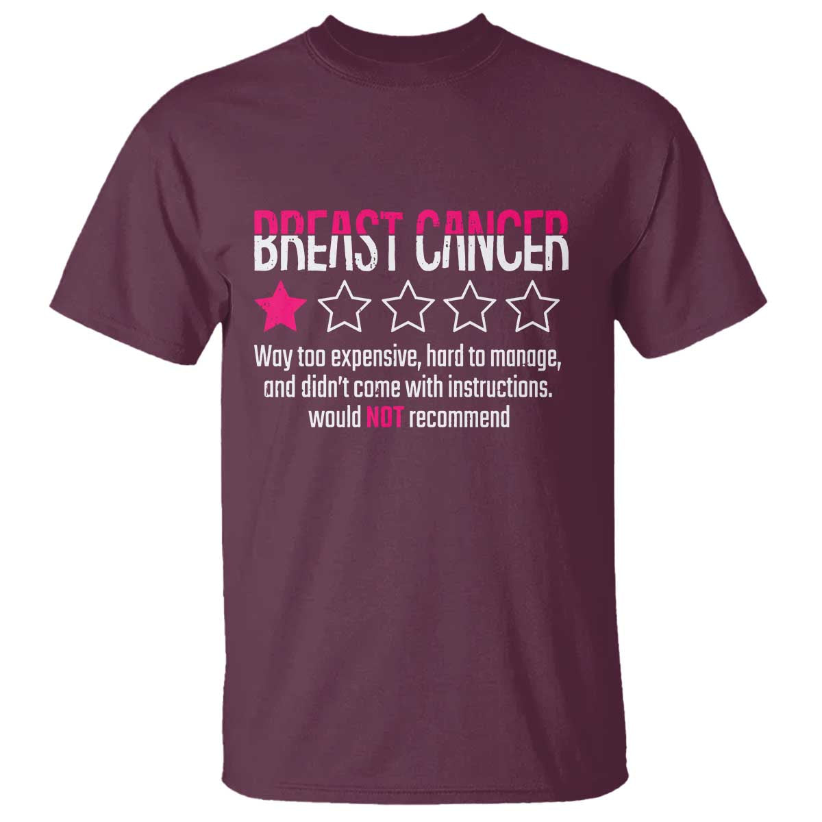 Funny Breast Cancer One Star Review T Shirt Would Not Recommend Breast Cancer Warrior