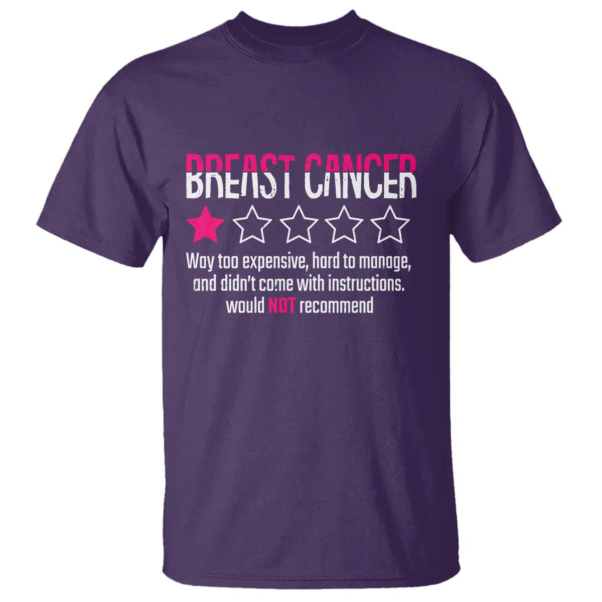 Funny Breast Cancer One Star Review T Shirt Would Not Recommend Breast Cancer Warrior