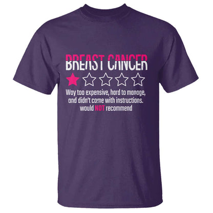 Funny Breast Cancer One Star Review T Shirt Would Not Recommend Breast Cancer Warrior