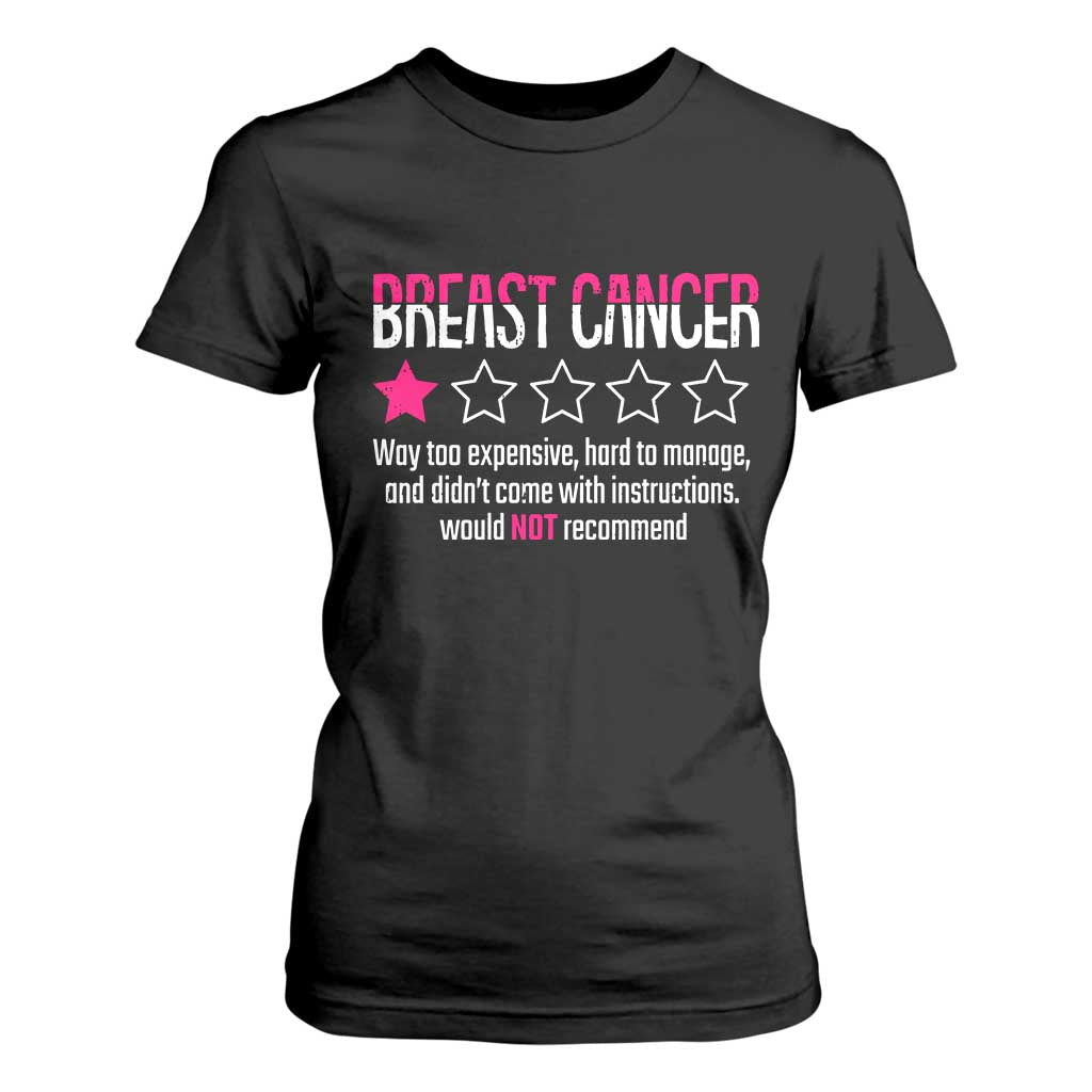 Funny Breast Cancer One Star Review T Shirt For Women Would Not Recommend Breast Cancer Warrior