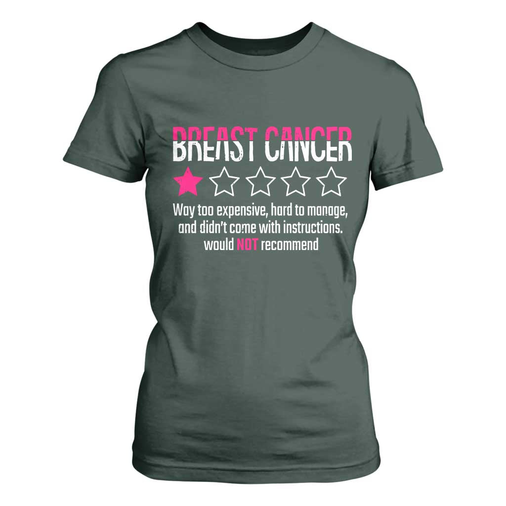 Funny Breast Cancer One Star Review T Shirt For Women Would Not Recommend Breast Cancer Warrior