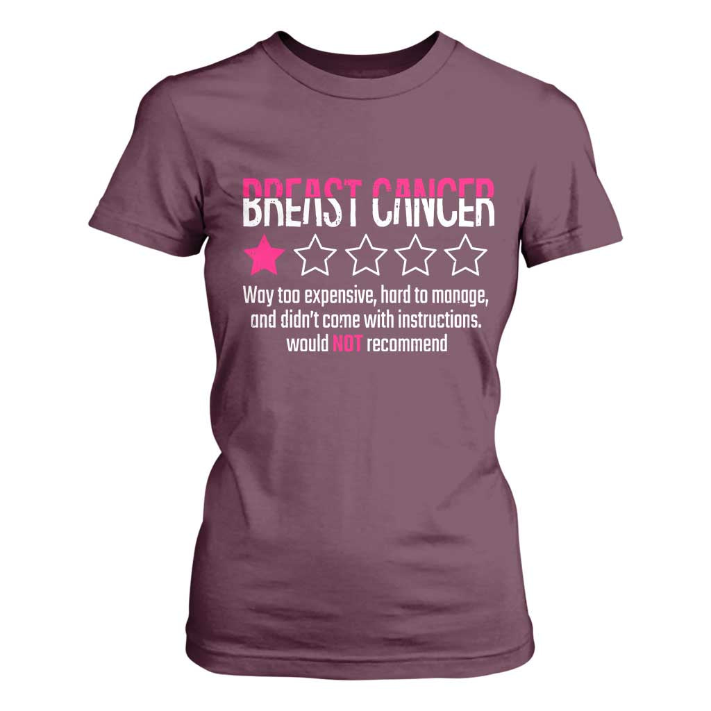 Funny Breast Cancer One Star Review T Shirt For Women Would Not Recommend Breast Cancer Warrior