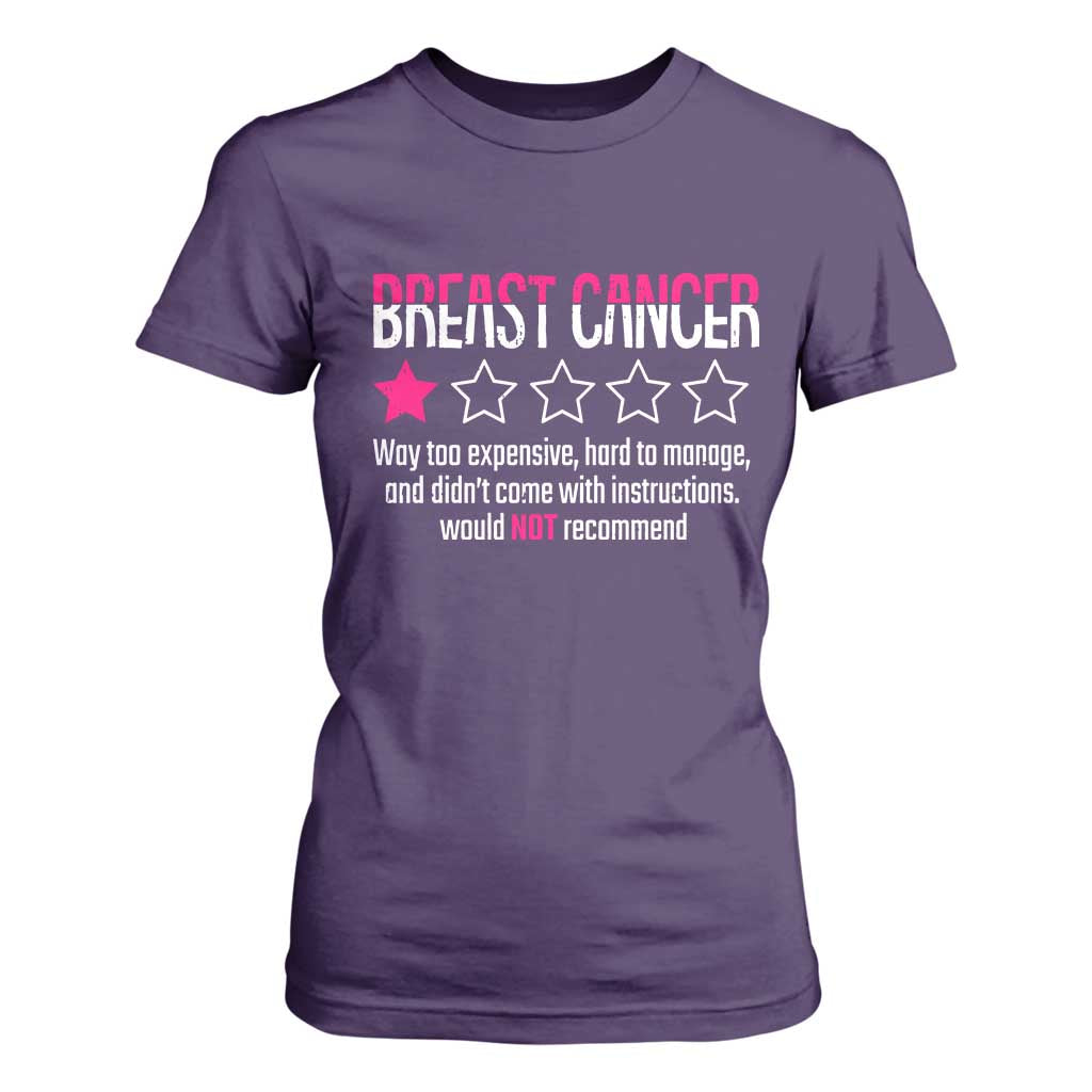 Funny Breast Cancer One Star Review T Shirt For Women Would Not Recommend Breast Cancer Warrior