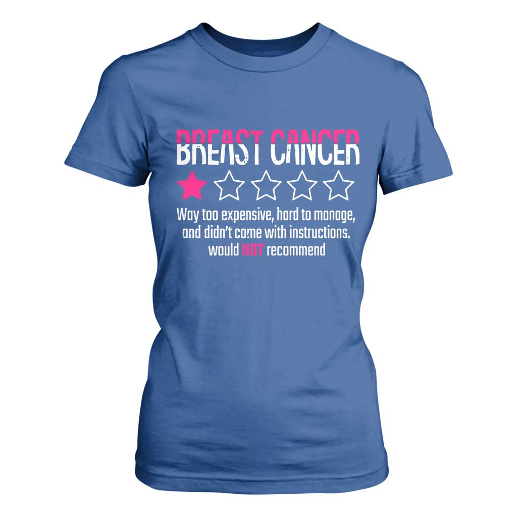Funny Breast Cancer One Star Review T Shirt For Women Would Not Recommend Breast Cancer Warrior