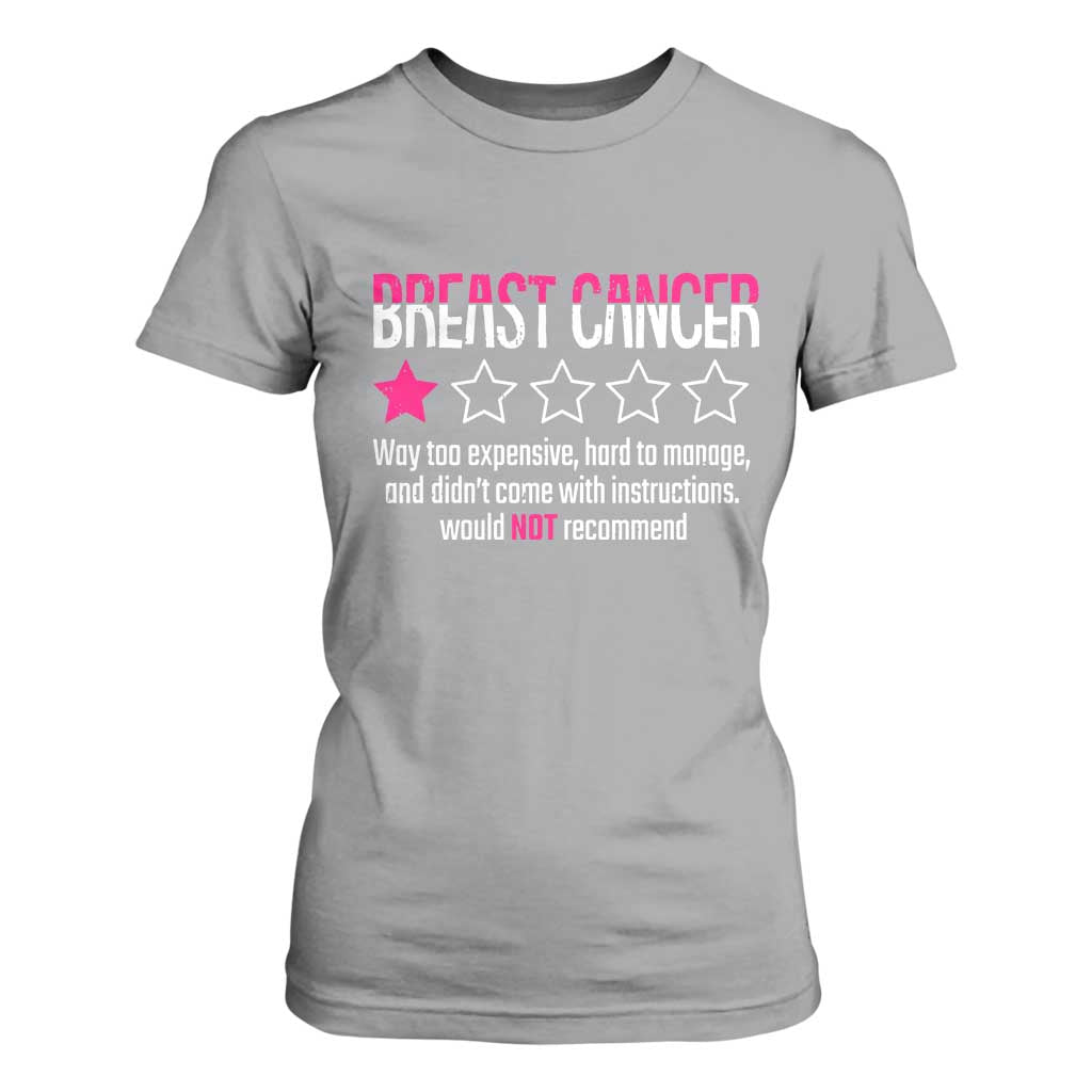 Funny Breast Cancer One Star Review T Shirt For Women Would Not Recommend Breast Cancer Warrior