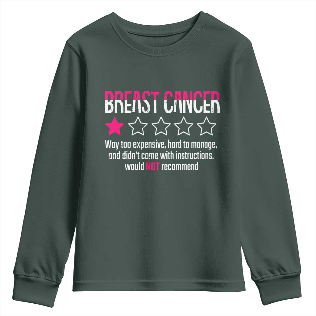 Funny Breast Cancer One Star Review Youth Sweatshirt Would Not Recommend Breast Cancer Warrior