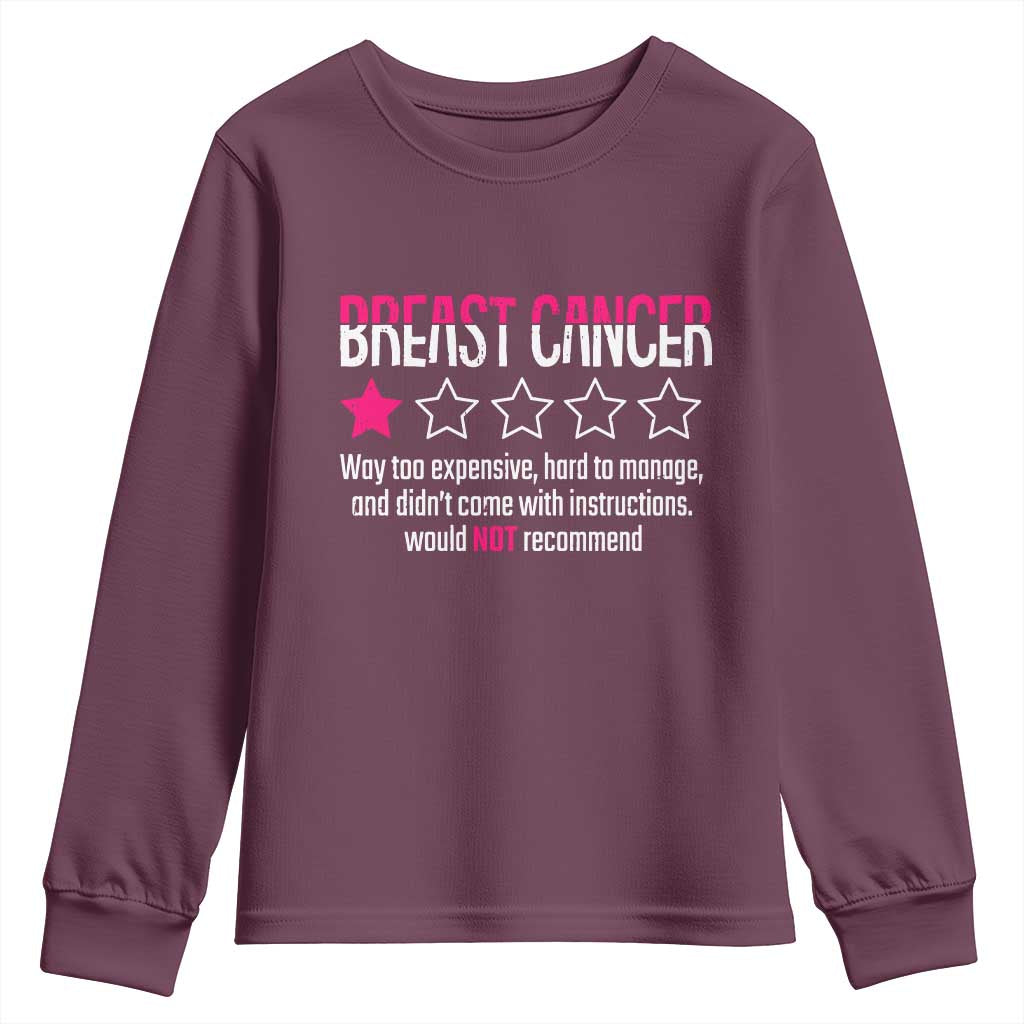 Funny Breast Cancer One Star Review Youth Sweatshirt Would Not Recommend Breast Cancer Warrior