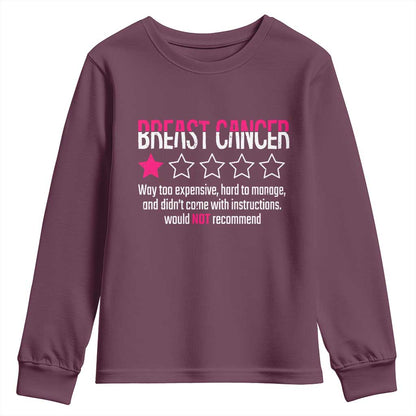 Funny Breast Cancer One Star Review Youth Sweatshirt Would Not Recommend Breast Cancer Warrior