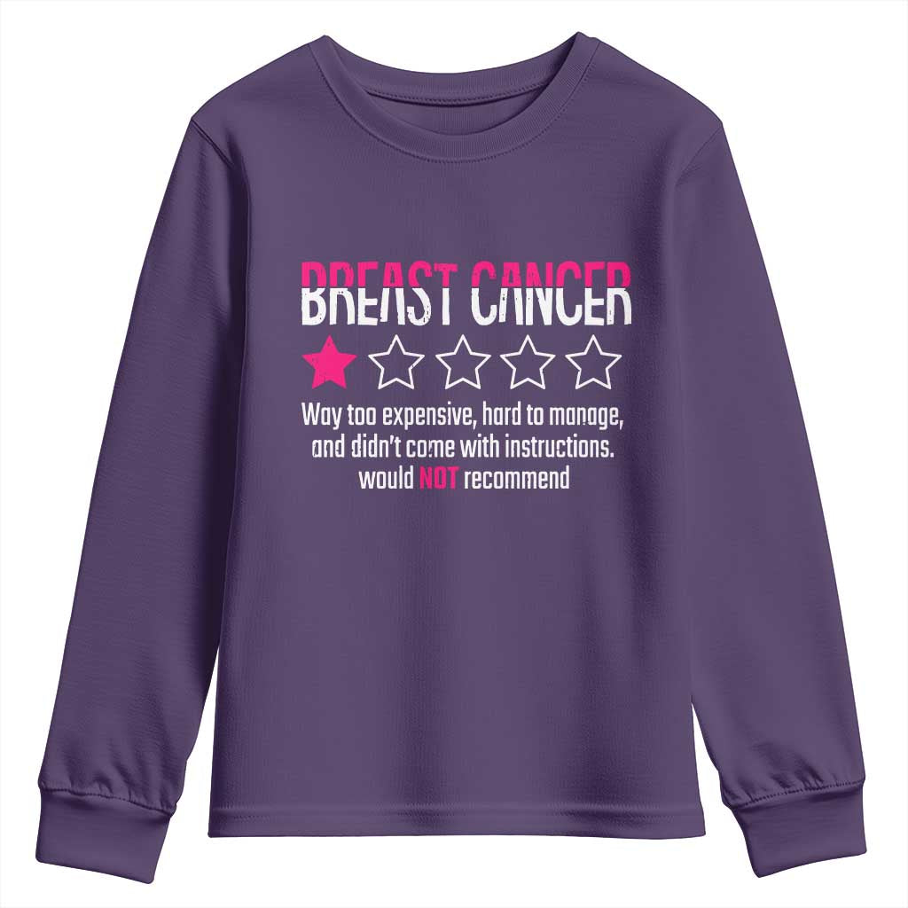 Funny Breast Cancer One Star Review Youth Sweatshirt Would Not Recommend Breast Cancer Warrior