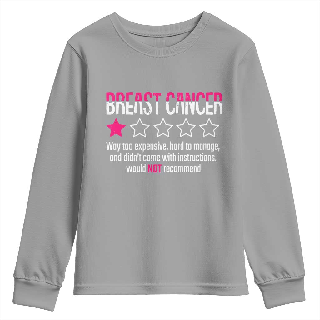 Funny Breast Cancer One Star Review Youth Sweatshirt Would Not Recommend Breast Cancer Warrior