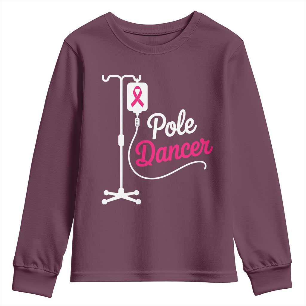 Pole Dancer Funny IV Drip Pole Graphic Youth Sweatshirt Chemotherapy Breast Cancer Support Warrior