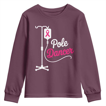 Pole Dancer Funny IV Drip Pole Graphic Youth Sweatshirt Chemotherapy Breast Cancer Support Warrior