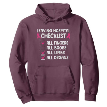 Leaving Hospital Checklist Funny Mastectomy Surgery Hoodie Breast Cancer Support Survivor Humor